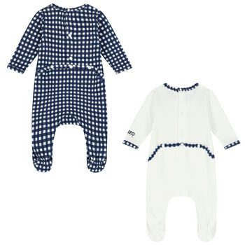 Baby Girls White & Navy Blue Logo Babygrows ( 2-Pack )